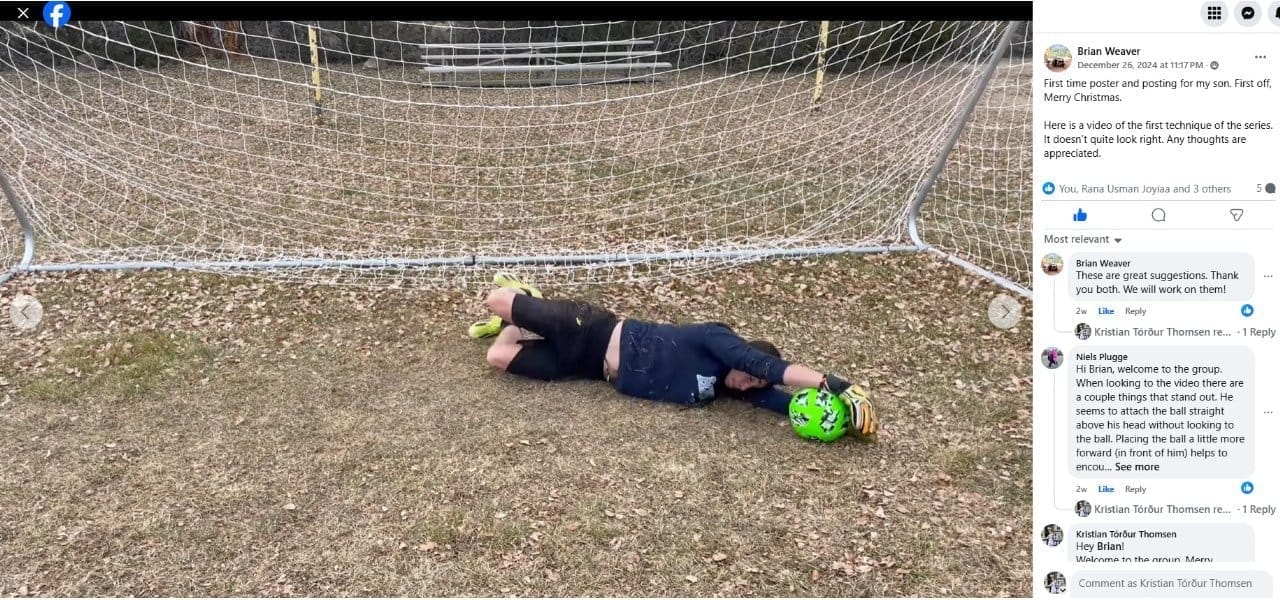 Goalkeeper technique training feedback