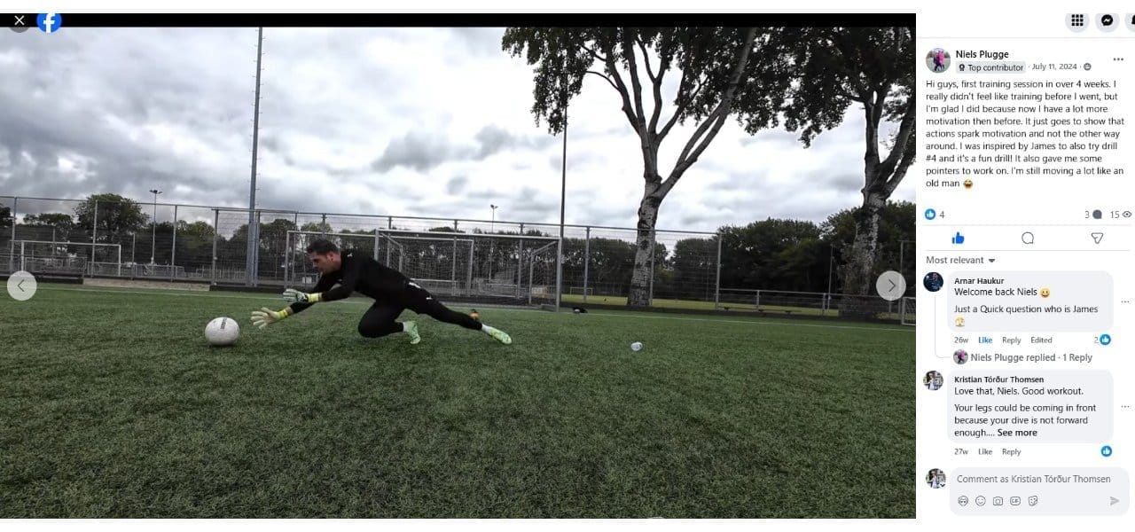 First training session feedback with diving technique